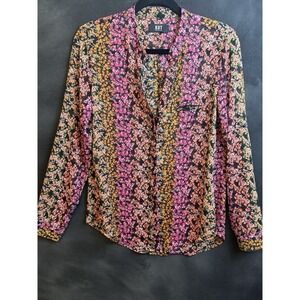 KUT From The Kloth Floral Button Down Blouse Top Size S Pink Orange Boho Career